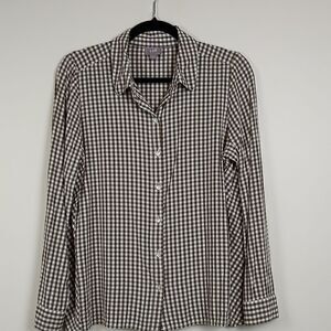 J.Jill Brown Gingham Button Down Long Sleeve Collared Blouse Top Size Small
